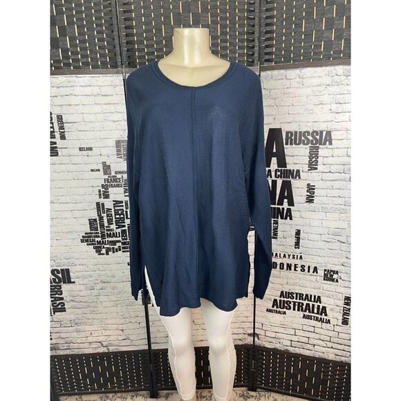 Van Heusen L Navy Blue Crew Neck Ribbed Trim Long Raglan Sleeve Sweater - Picture 1 of 5